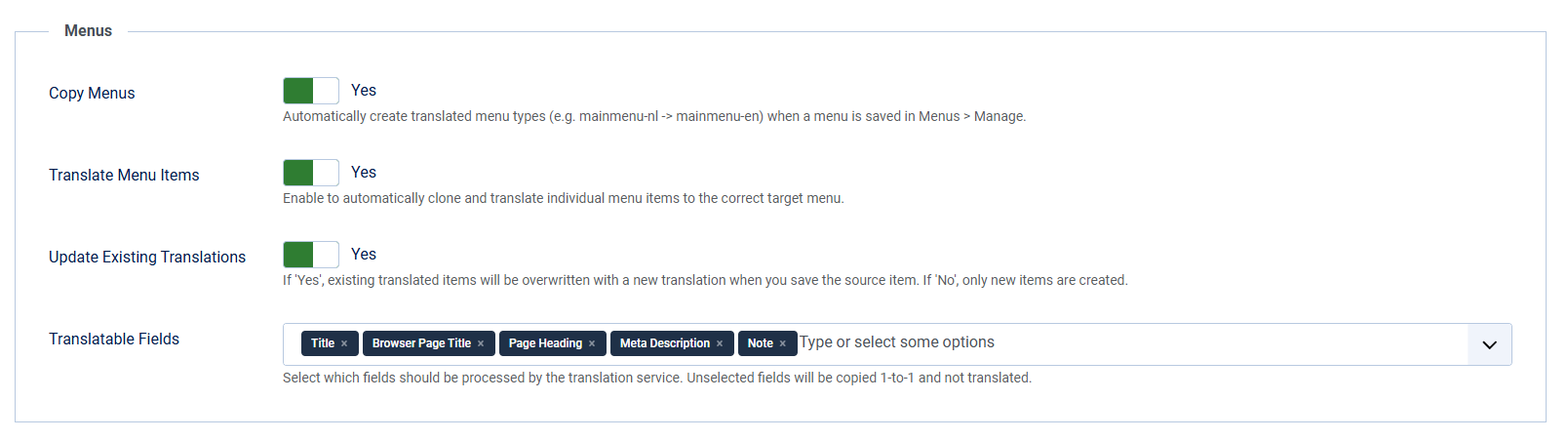 config menu