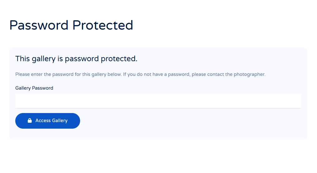 Password protected gallery access screen